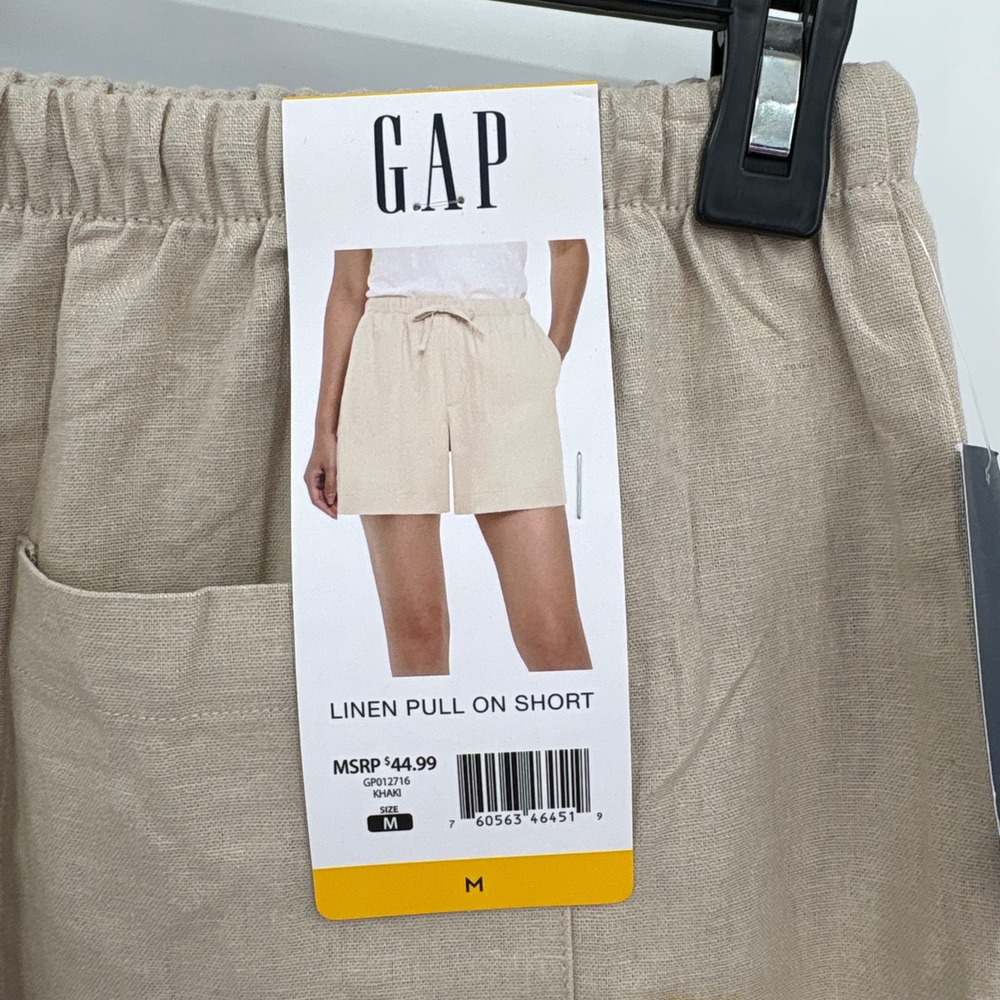 Gap Womens Khaki Linen Blend Pull On Shorts Elastic Drawstring Medium NWT NEW - Picture 3 of 10